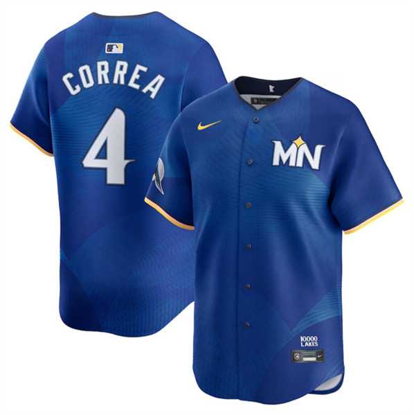 Mens Minnesota Twins #4 Carlos Correa Royal 2024 City Connect Limited Stitched Jersey Dzhi